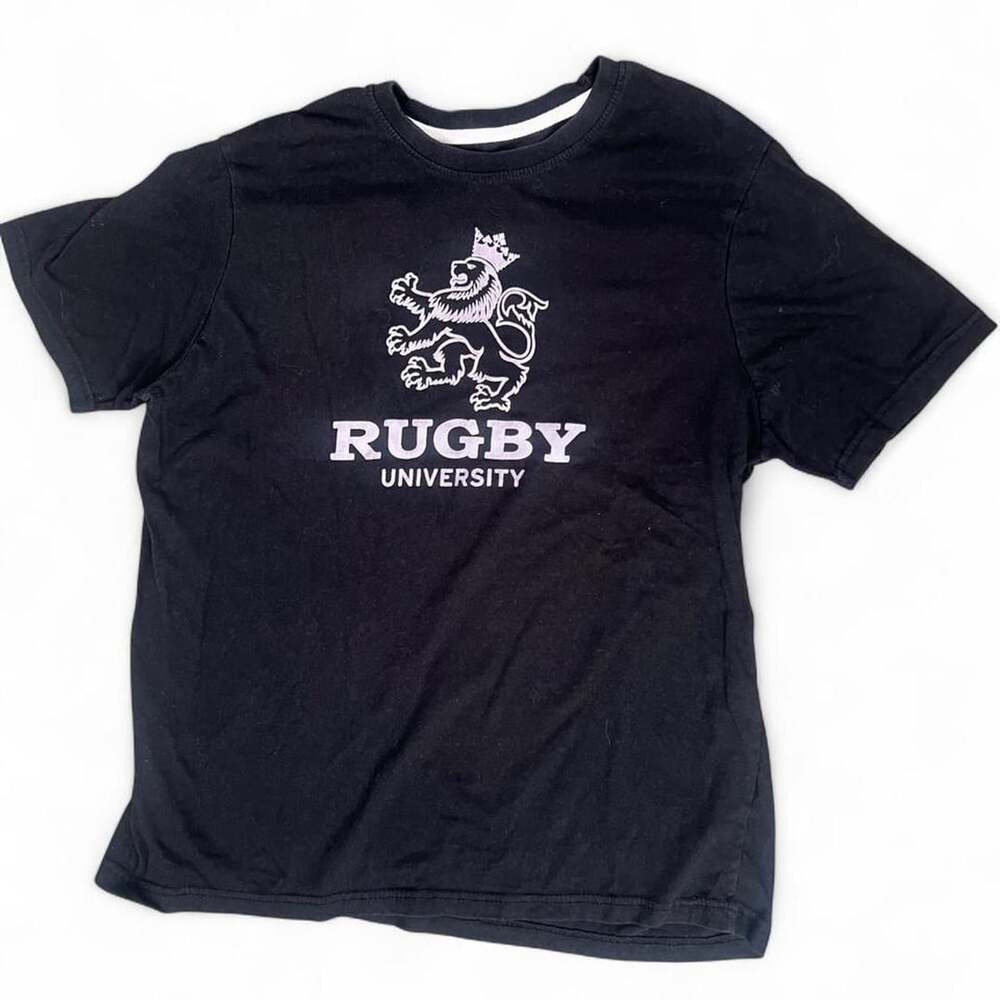 Rugby University Graphic T-Shirt XL Black Cotton Blend Lion Logo